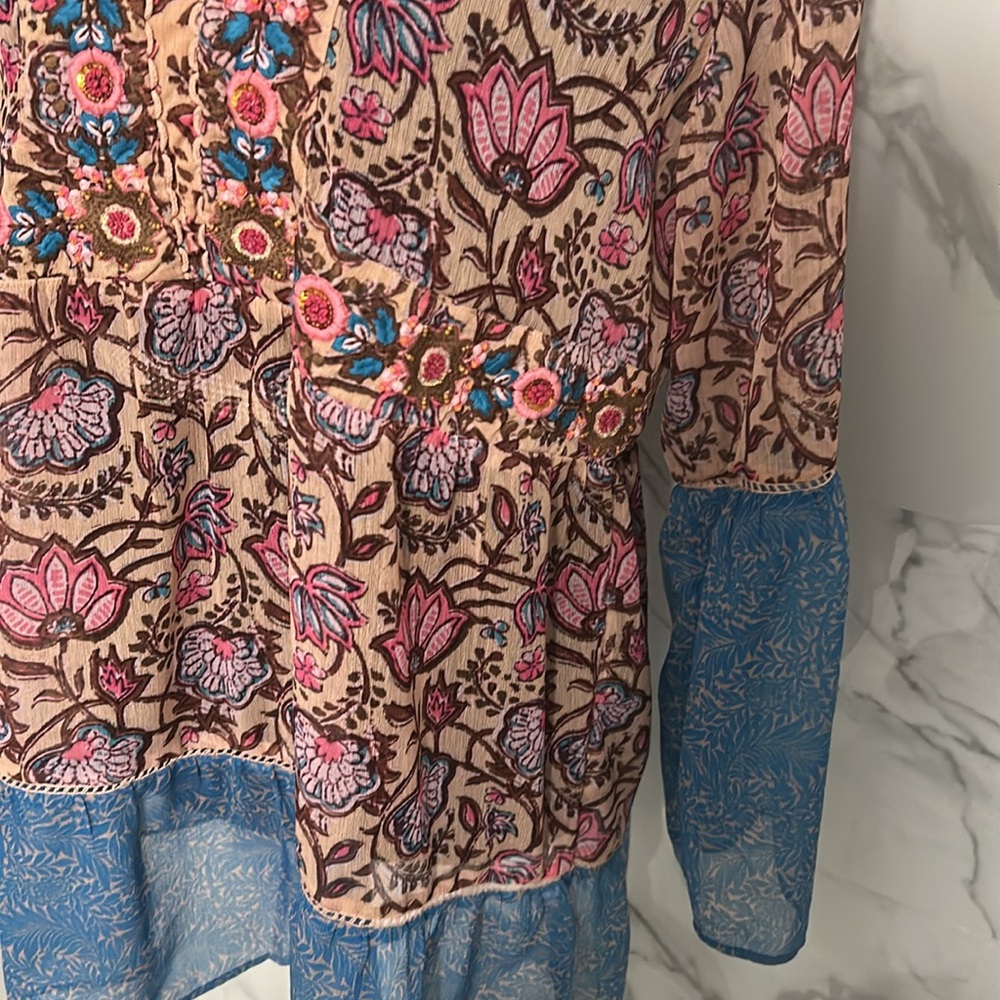 Soft surroundings pergola embroidered floral print sheer tunic Sz s - Picture 5 of 11
